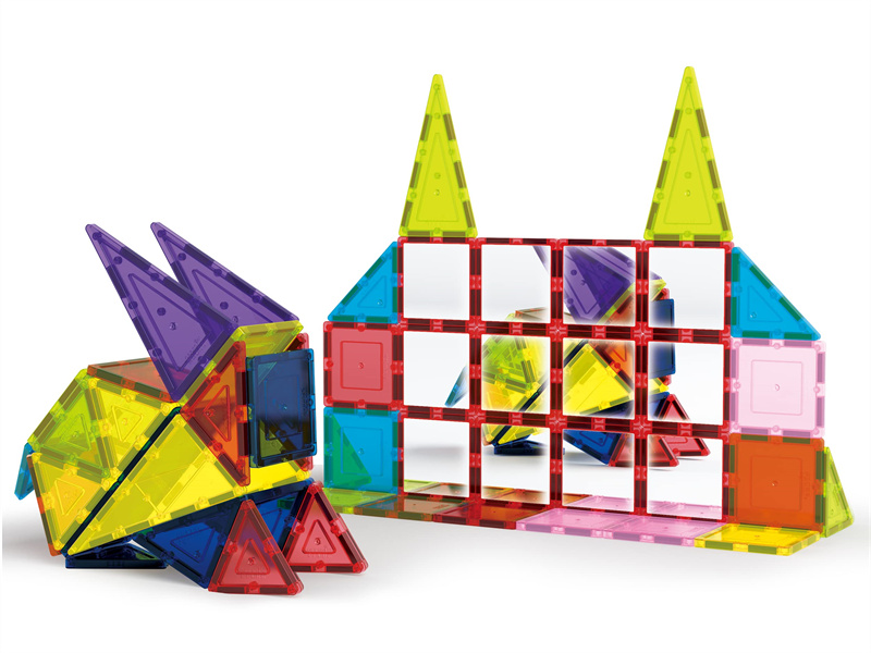 A complex 3D design made with magnetic tiles, demonstrating advanced engineering concepts and creative problem-solving.